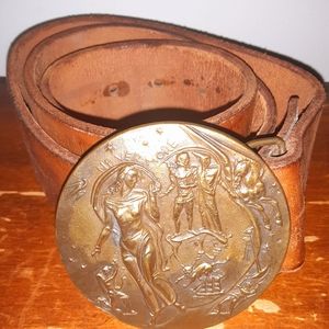 Vintage "Never More" Edgar Allan Poe Raven Leather Belt & Buckle Large